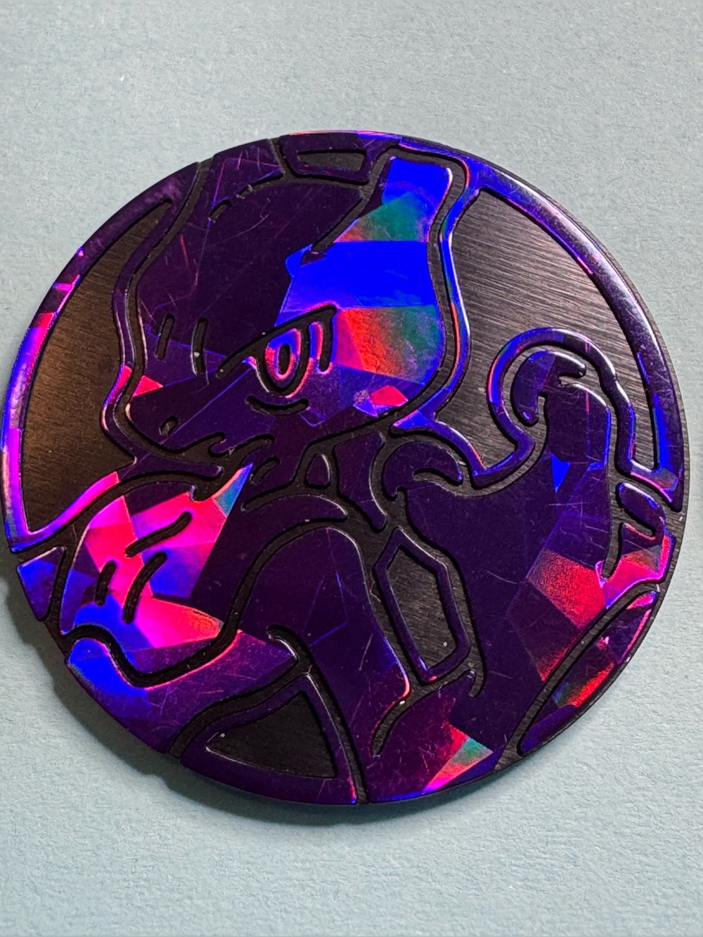 Pokémon TCG Mewtwo Flip Coin Purple Cracked Ice Shard Holofoil Collectible